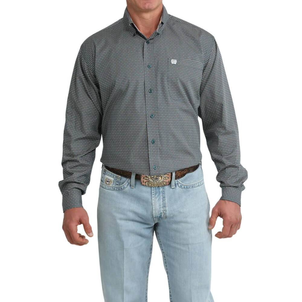 Cinch Mens Geo Print Classic Fit Western Shirt Teal - MTW1106104-TEA