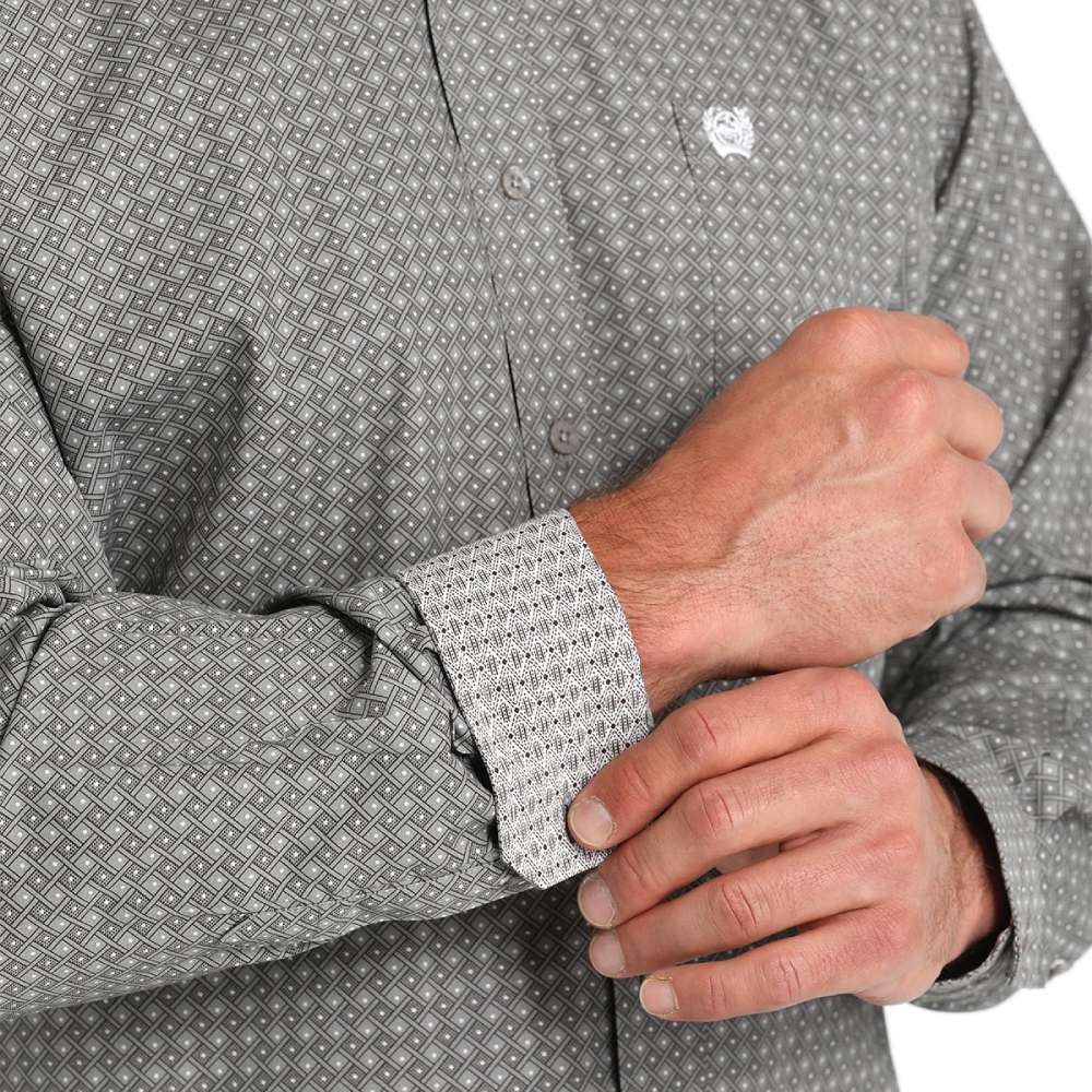 Cinch Mens Geometric Print Gray Shirt