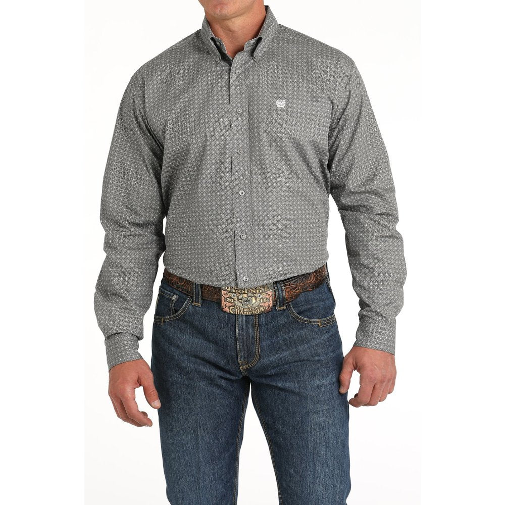 Cinch Mens Geometric Print Gray Shirt