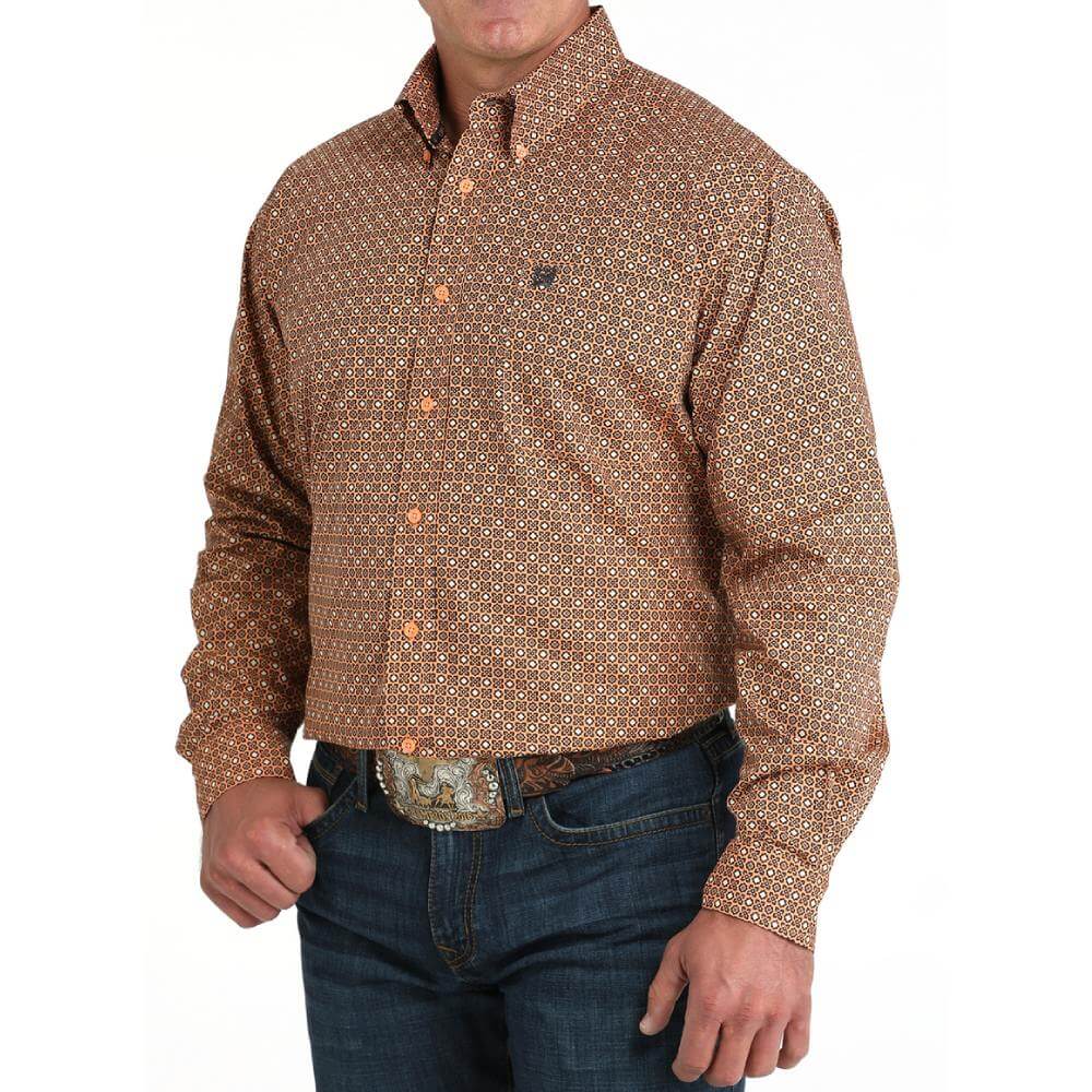 Cinch Mens Geometric Print Shirt Coral - MTW1105962-COR