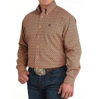 Cinch Mens Geometric Print Shirt Coral - MTW1105962-COR