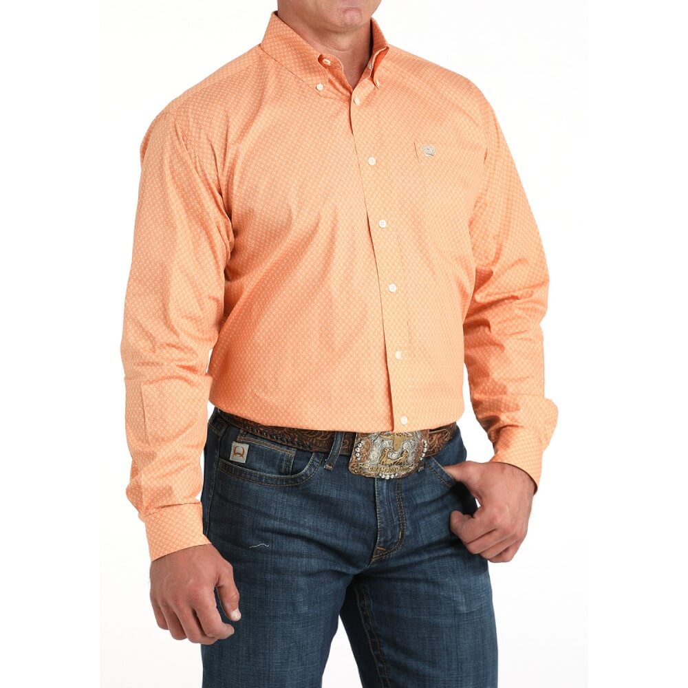 Cinch Mens Geometric Print Shirt Coral - MTW1105964-COR