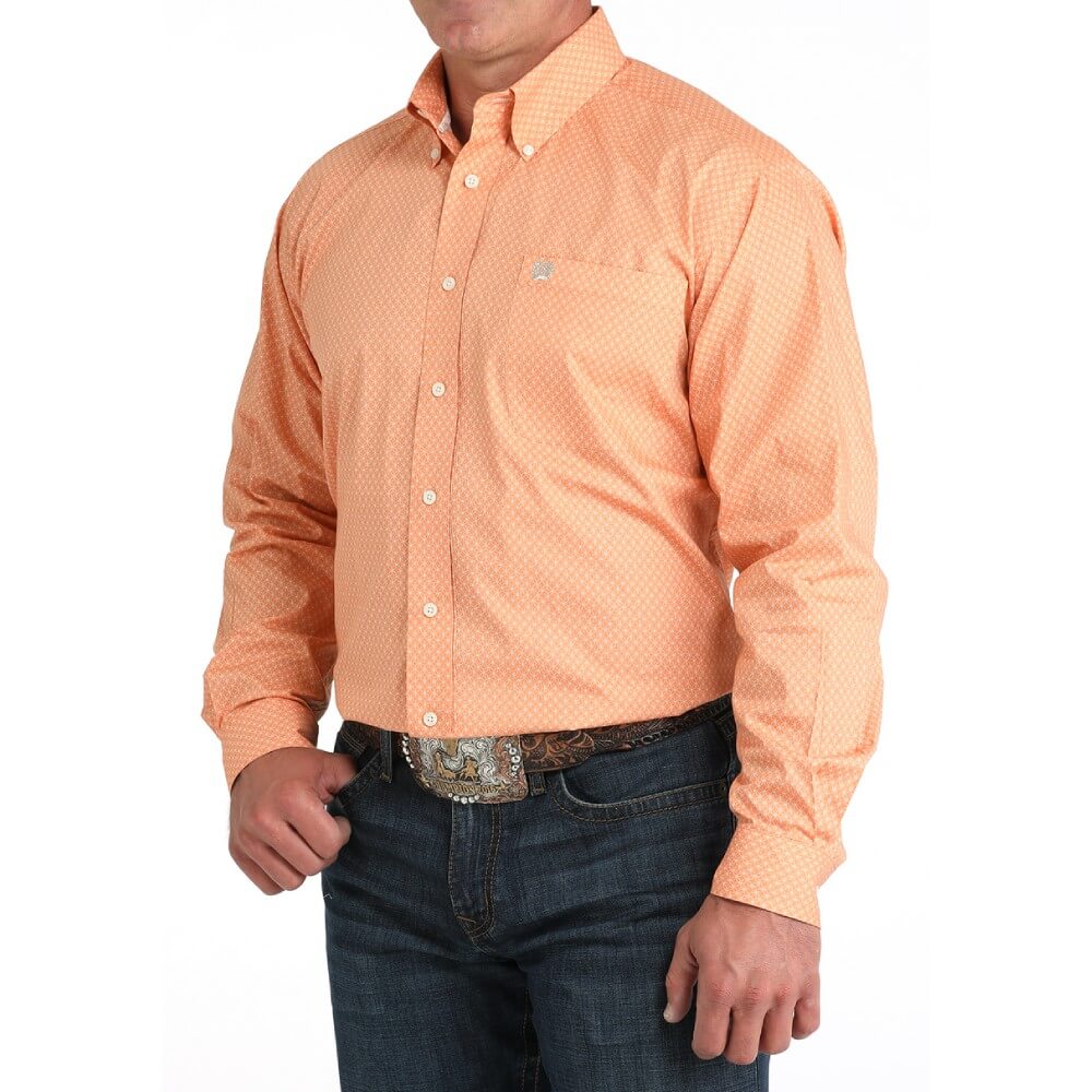 Cinch Mens Geometric Print Shirt Coral - MTW1105964-COR