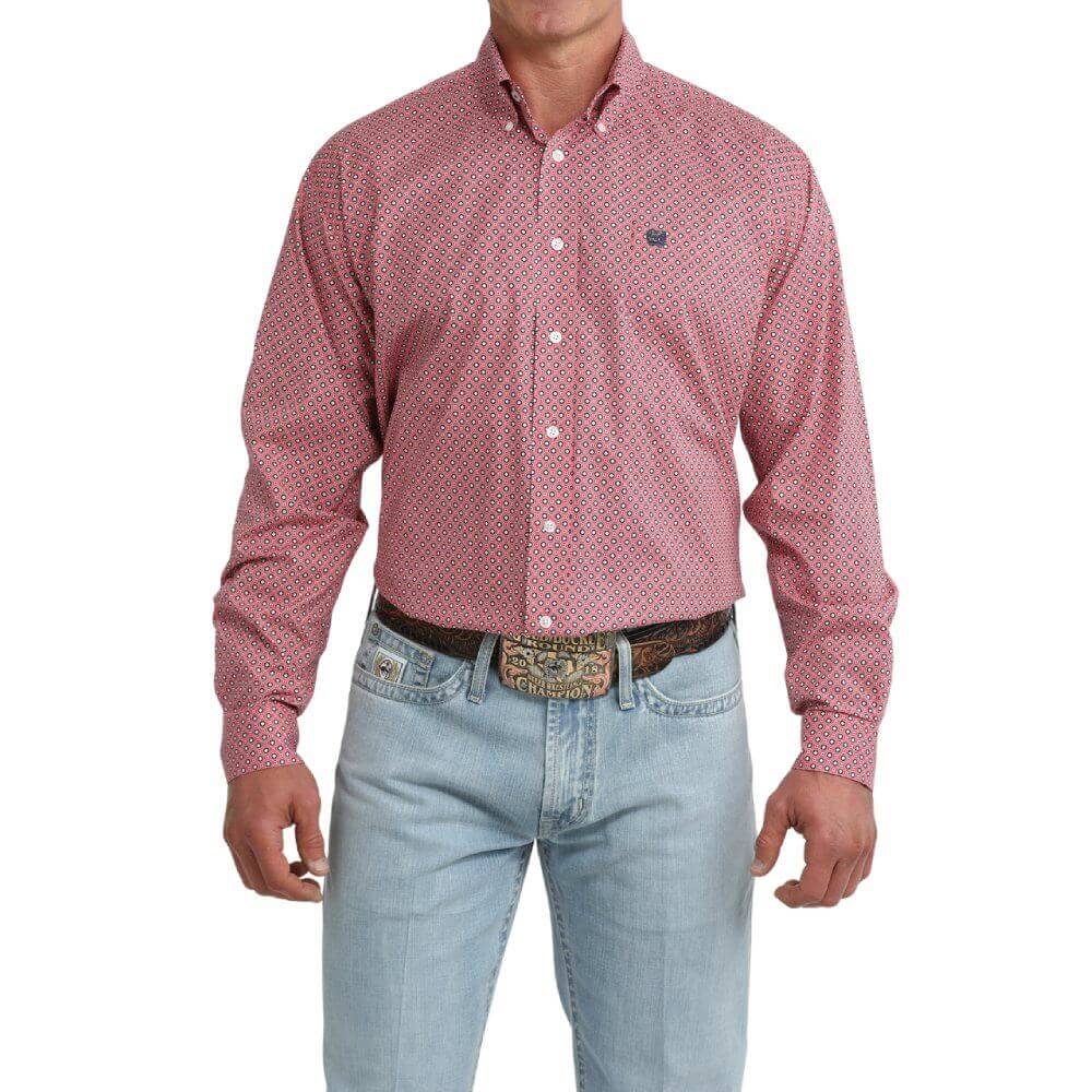 Cinch Mens Geometric Print Shirt Pink - MTW1106100-PNK