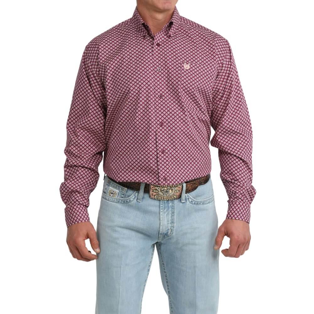 Cinch Mens Geometric Print Shirt Purple - MTW1106110-PUR