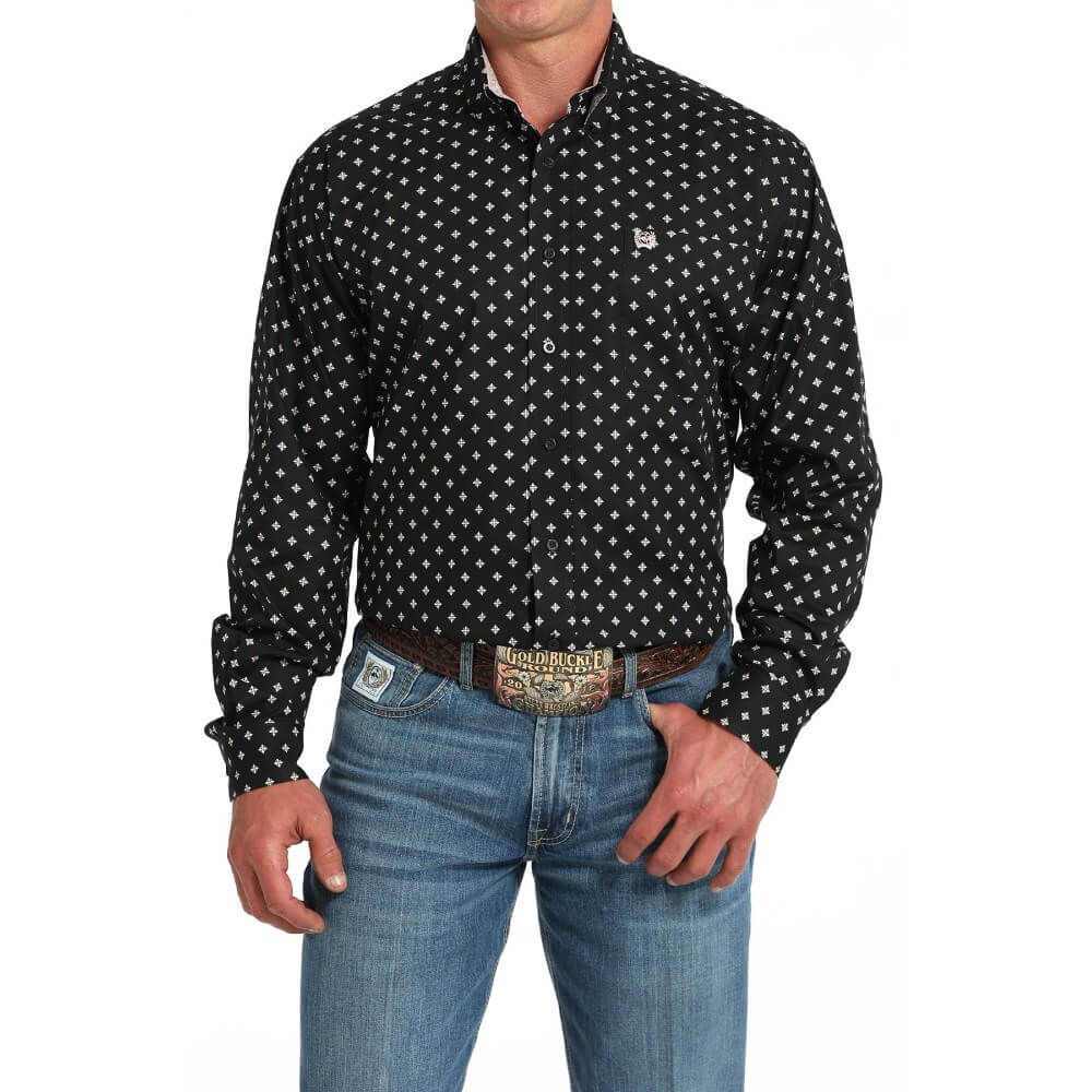 Cinch Mens Geometric Print Western Shirt Black - MTW1105915-BLK
