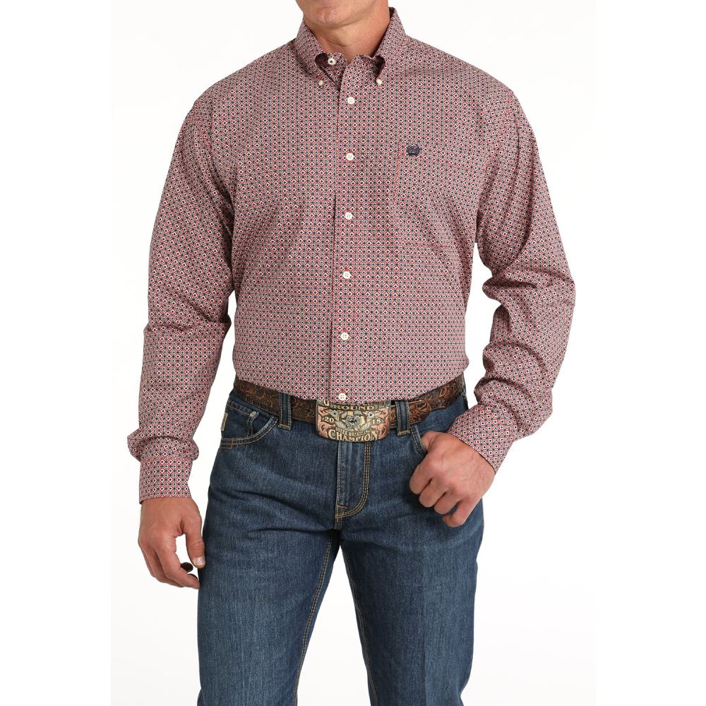 Cinch Mens Geometric Red Western Shirt