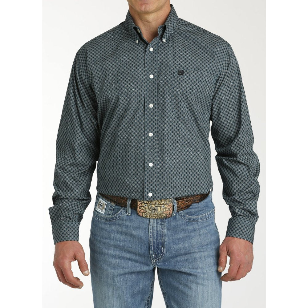 Cinch Mens Geometric Teal Western Shirt 