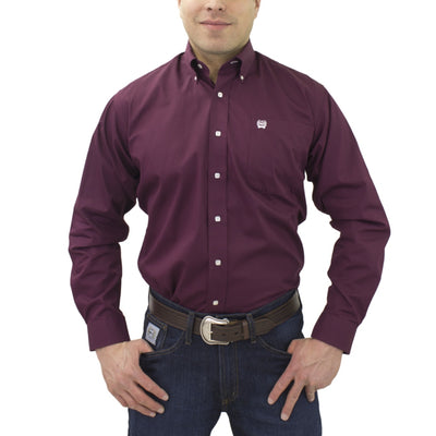 Cinch Mens Long Sleeve Button Down Burgundy Shirt 