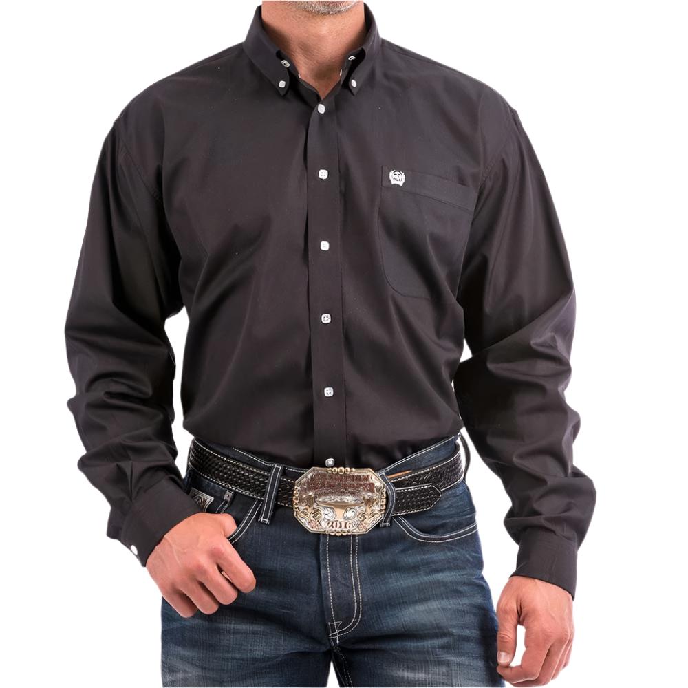 Cinch Mens Long Sleeve Button Down Solid Western Shirt Black - MT10320083-BLK
