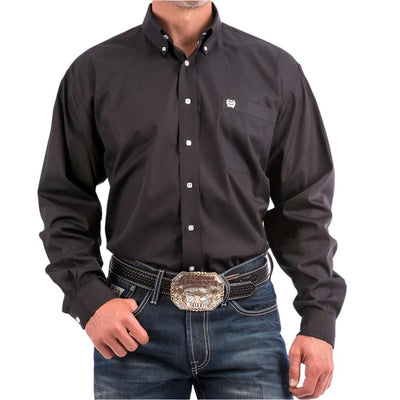 Cinch Mens Long Sleeve Button Down Solid Western Shirt Black - MT10320083-BLK
