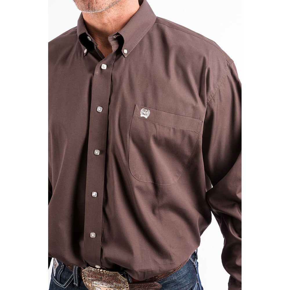 Cinch Mens Long Sleeve Button Down Solid Western Shirt Brown - MTW1104236-BRN