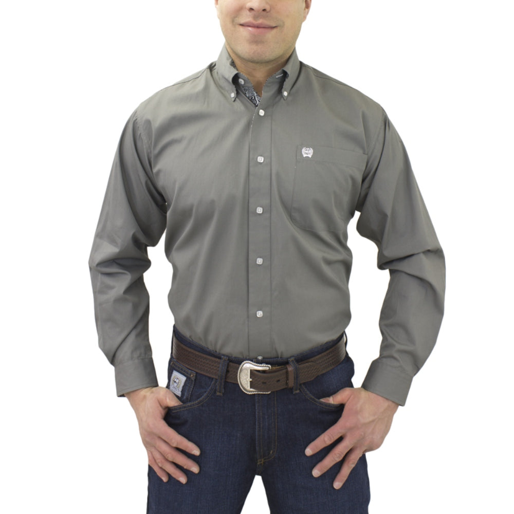 Cinch Mens Long Sleeve Button Down Solid Western Shirt Grey - MTW1104238-GRY