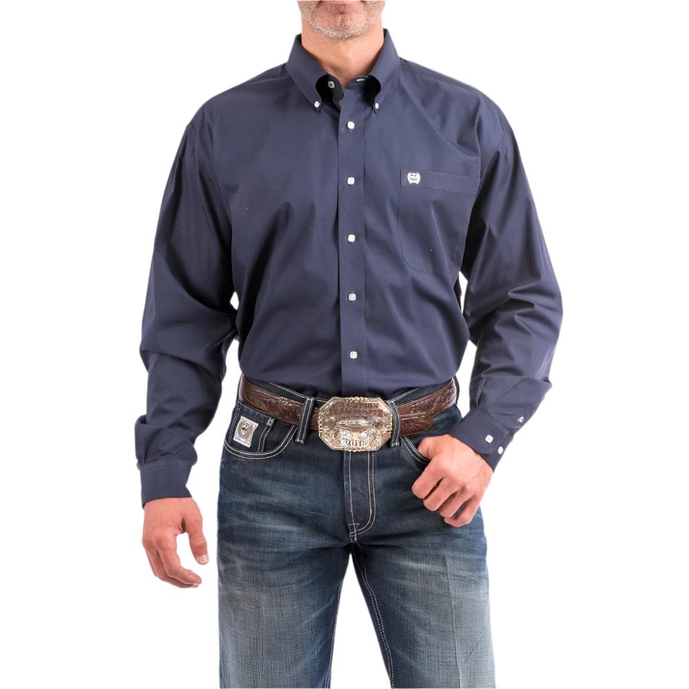 Cinch Mens Long Sleeve Button Down Solid Western Shirt Navy - MTW1104667-NAV