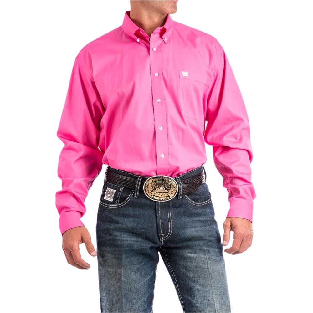 Cinch Mens Long Sleeve Button Down Solid Western Shirt Pink - MTW1103320-PNK
