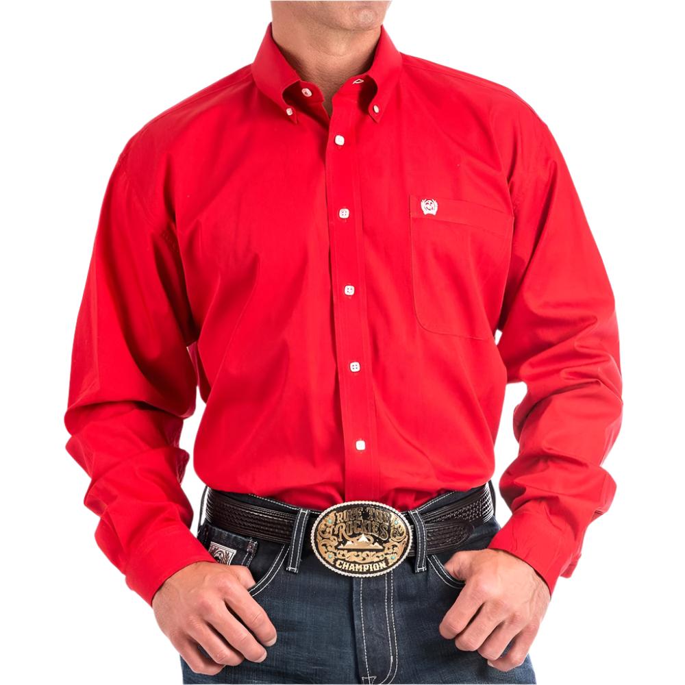 Cinch Mens Long Sleeve Button Down Solid Western Shirt Red - MTW1103313-RED