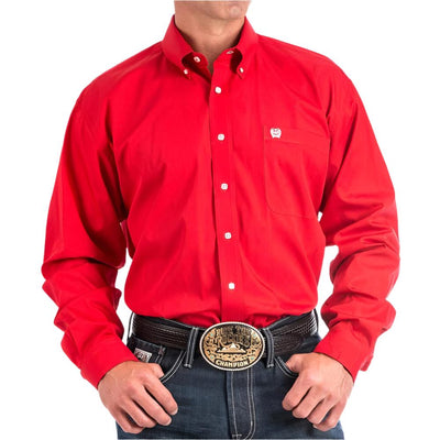 Cinch Mens Long Sleeve Button Down Solid Western Shirt Red - MTW1103313-RED