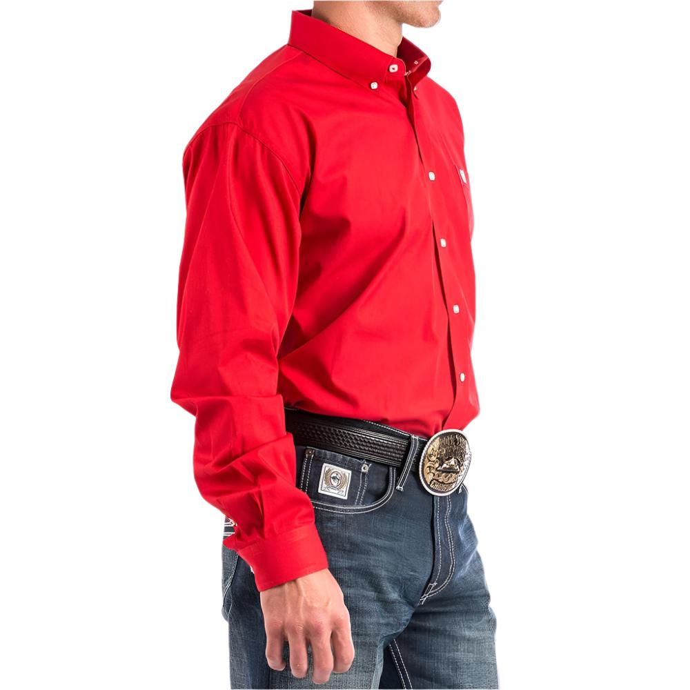 Cinch Mens Long Sleeve Button Down Solid Western Shirt Red - MTW1103313-RED