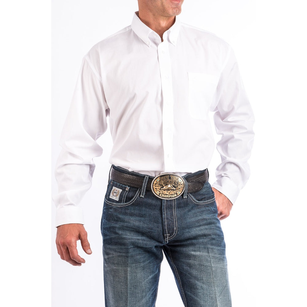 Cinch Mens Long Sleeve Button Down Solid Western Shirt White - MT10320020-WHT