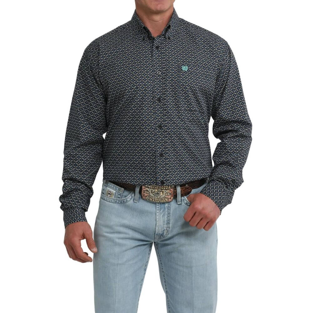 Cinch Mens Long Sleeve Classic Fit Shirt Black/Blue - MTW1106118-BLK