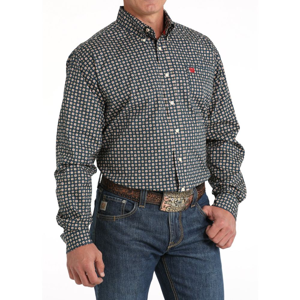 Cinch Mens Medallion Print Navy Shirt