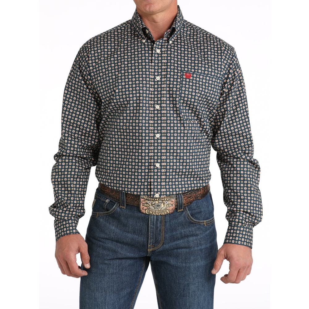 Cinch Mens Medallion Print Navy Shirt