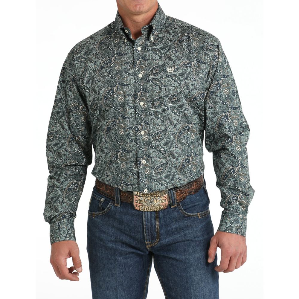 Cinch Mens Paisley Print Green Western Shirt