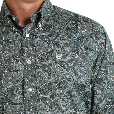 Cinch Mens Paisley Print Green Western Shirt