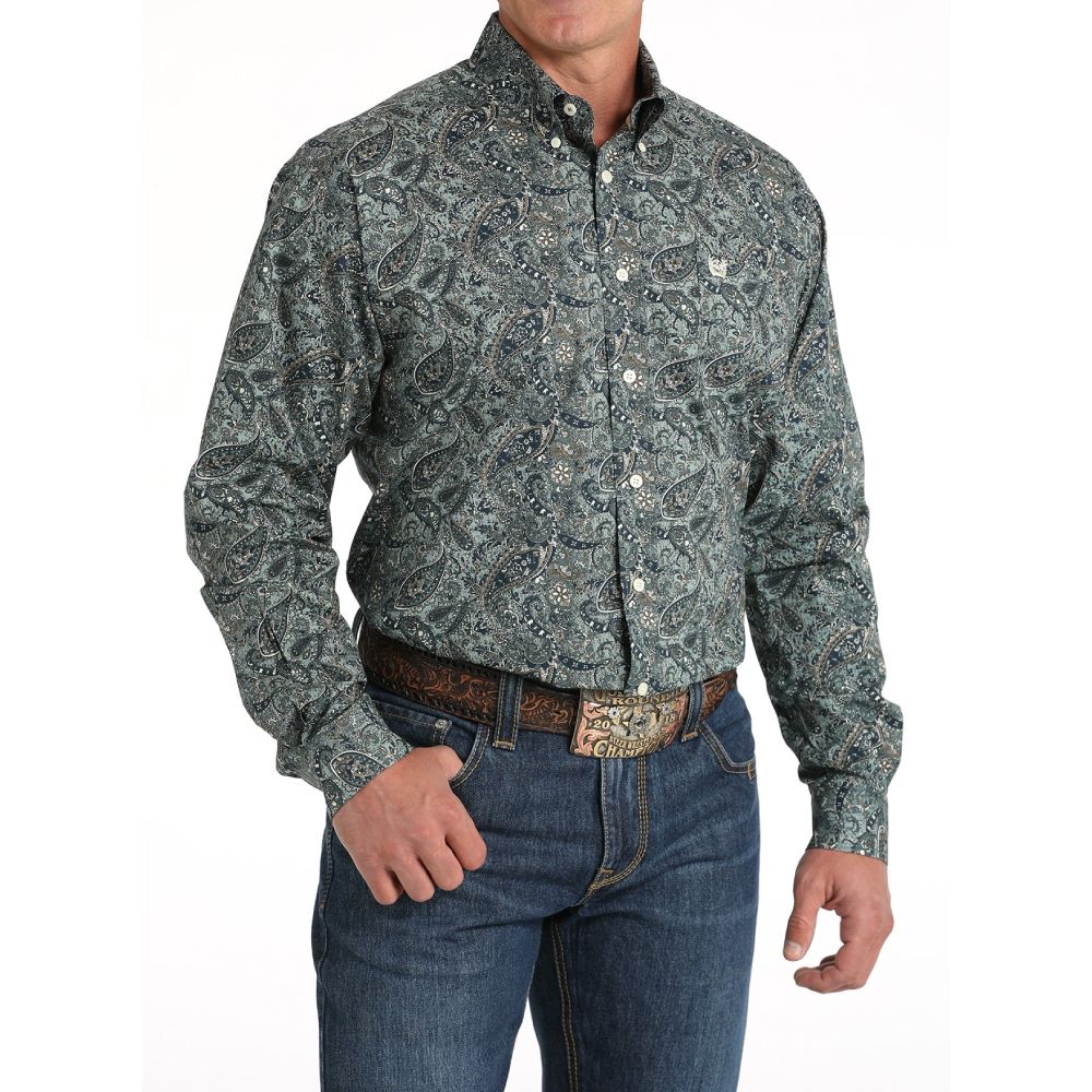 Cinch Mens Paisley Print Green Western Shirt