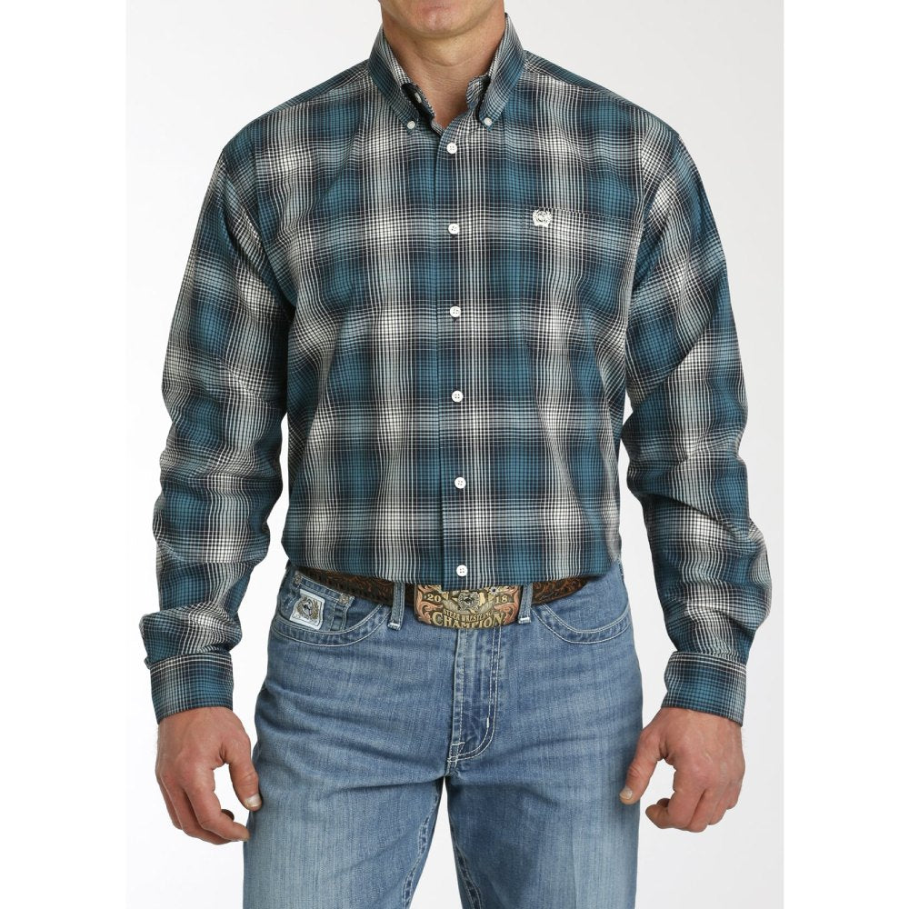 Cinch Mens Plaid White/Navy Print Shirt 