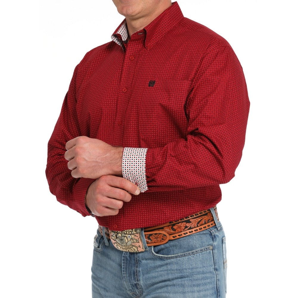 Cinch Mens Red Geometric Print Shirt