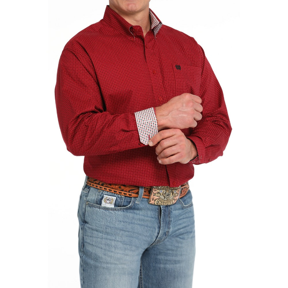 Cinch Mens Red Geometric Print Shirt