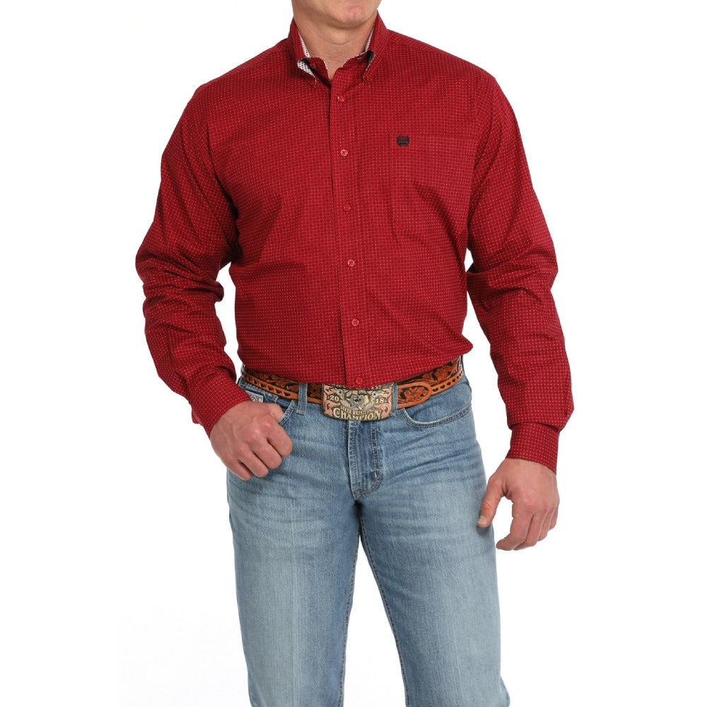 Cinch Mens Red Geometric Print Shirt