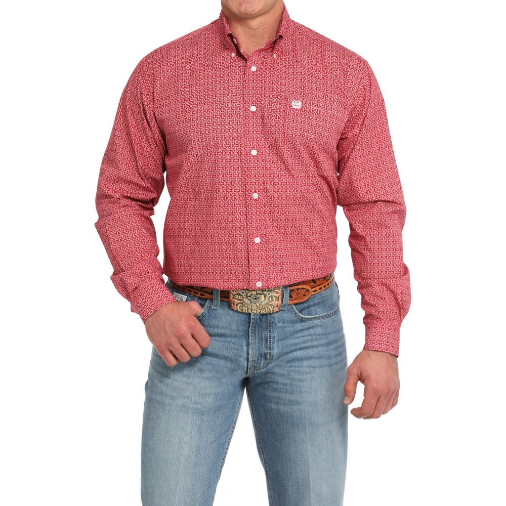 Cinch Mens Red Geometric Print Western Shirt