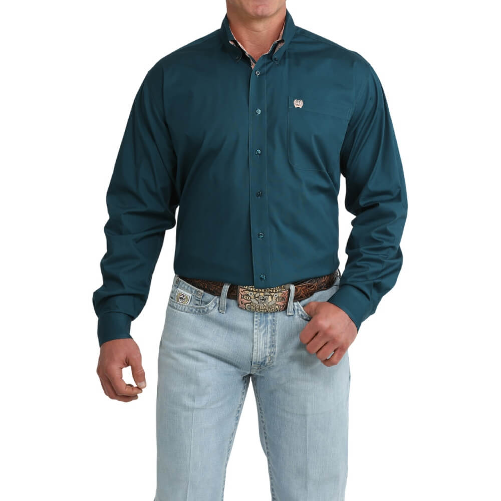 Cinch Mens Solid Button Down Shirt Dark Teal - MTW1106106-TEA