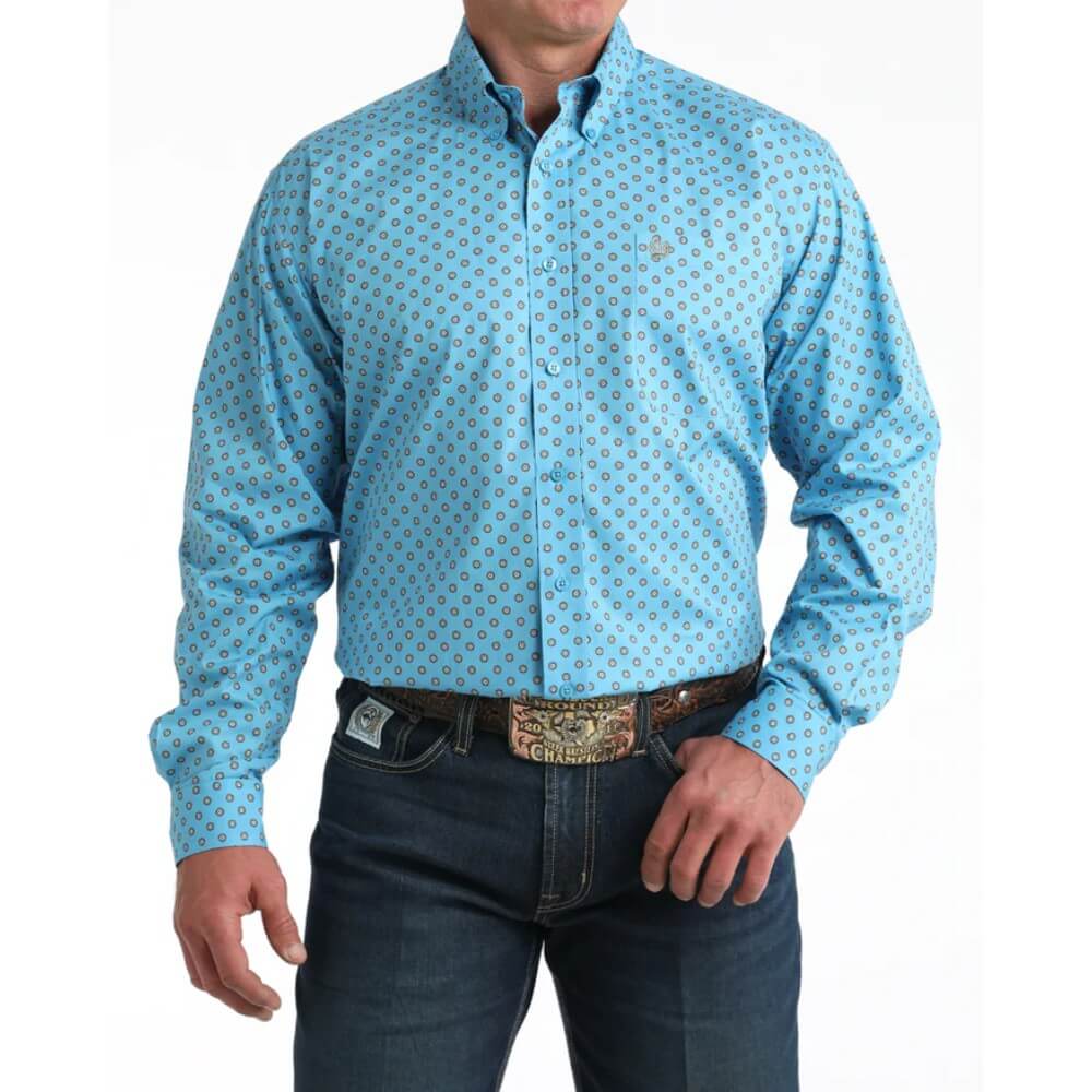 Cinch Mens Stretch Classic Fit Button-Down Western Shirt Blue - MTW1106007-BLU