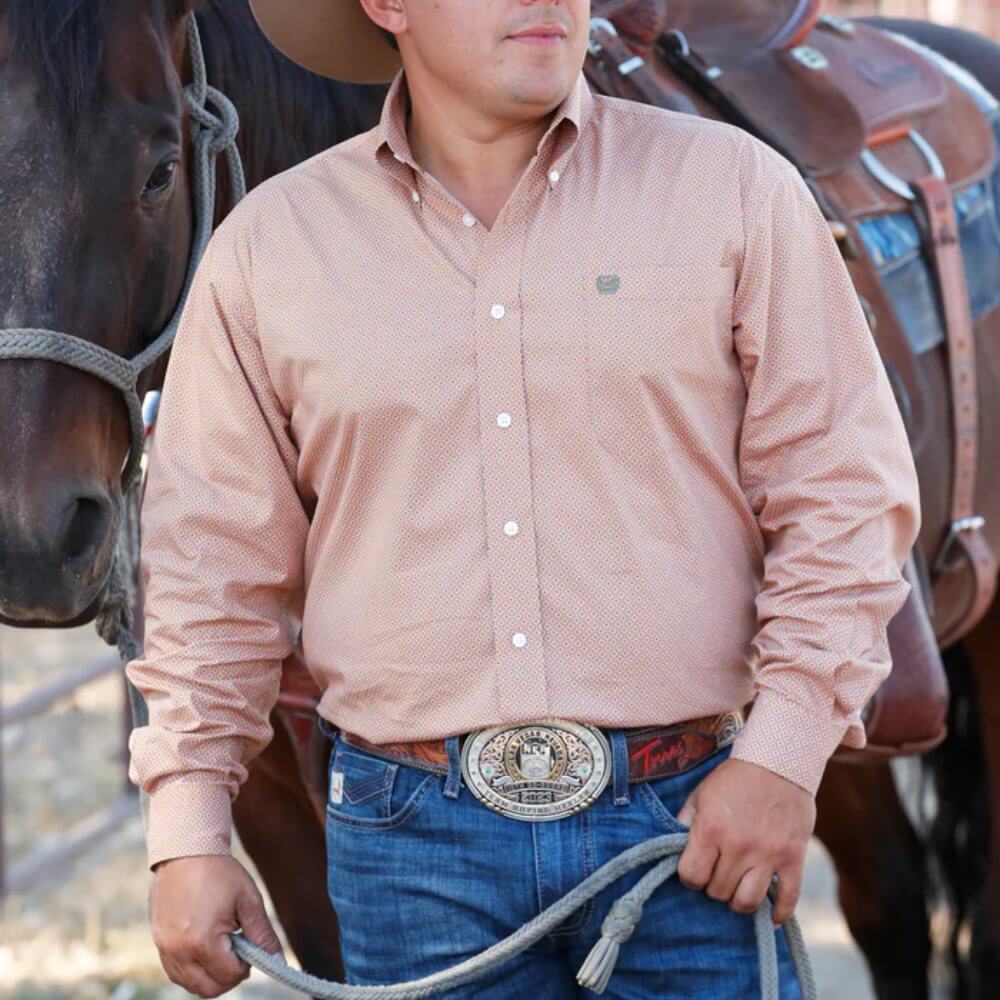 Cinch Mens Stretch Classic Fit Western Shirt Brown - MTW1105980-BRN