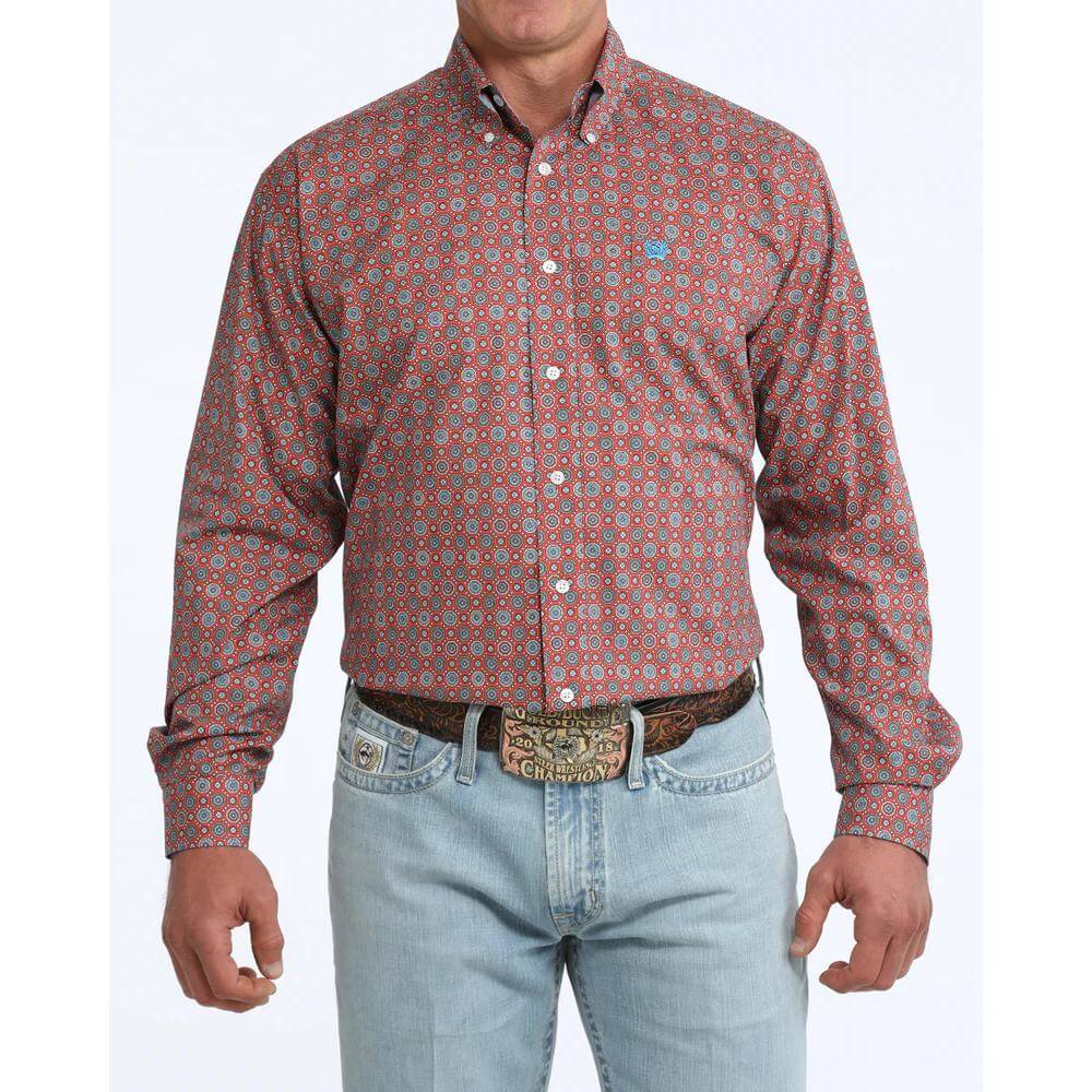 Cinch Mens Stretch Classic Fit Western Shirt Red - MTW1106097-RED