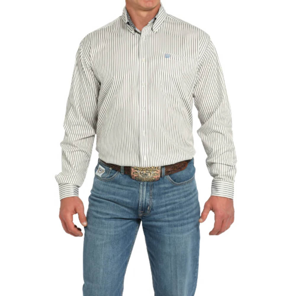 Cinch Mens Striped Button Down Shirt Cream