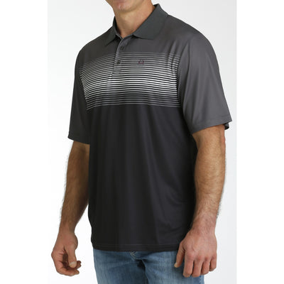 Cinch Mens Striped Dark Grey Polo Shirt