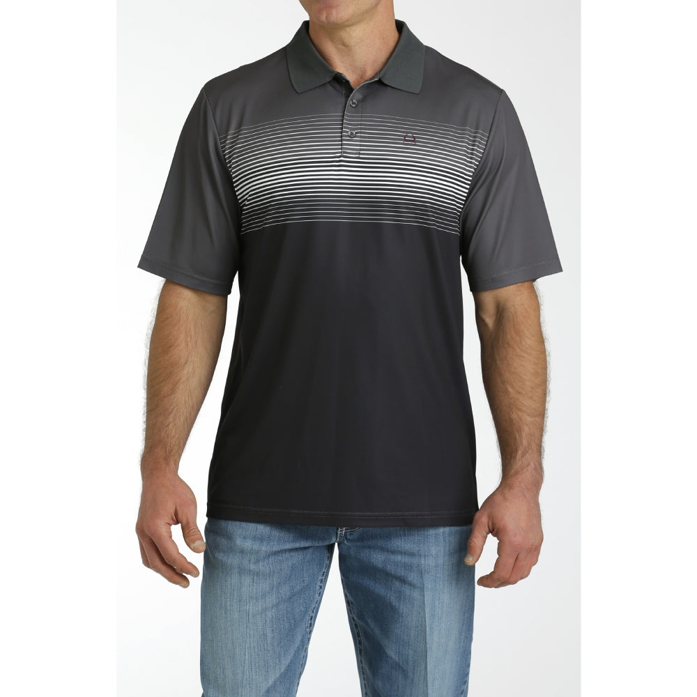 Cinch Mens Striped Dark Grey Polo Shirt