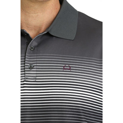 Cinch Mens Striped Dark Grey Polo Shirt