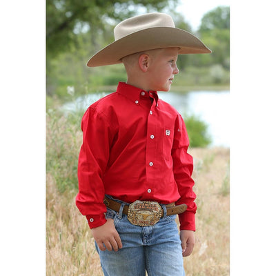 Cinch Boys Red Long Sleeve Button Down Shirt
