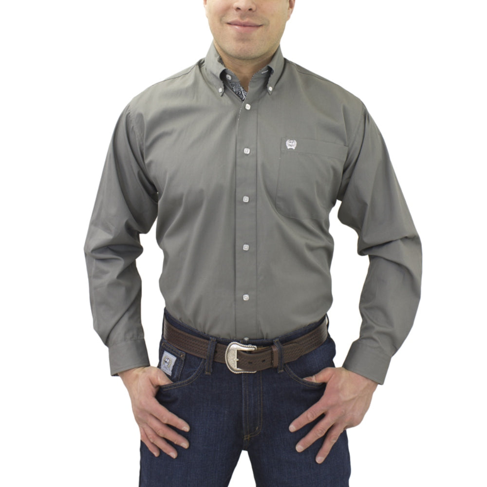 Cinch Mens Long Sleeve Button Solid Color Shirt