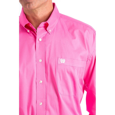 Cinch Mens Pink Long Sleeve Button Down Shirt