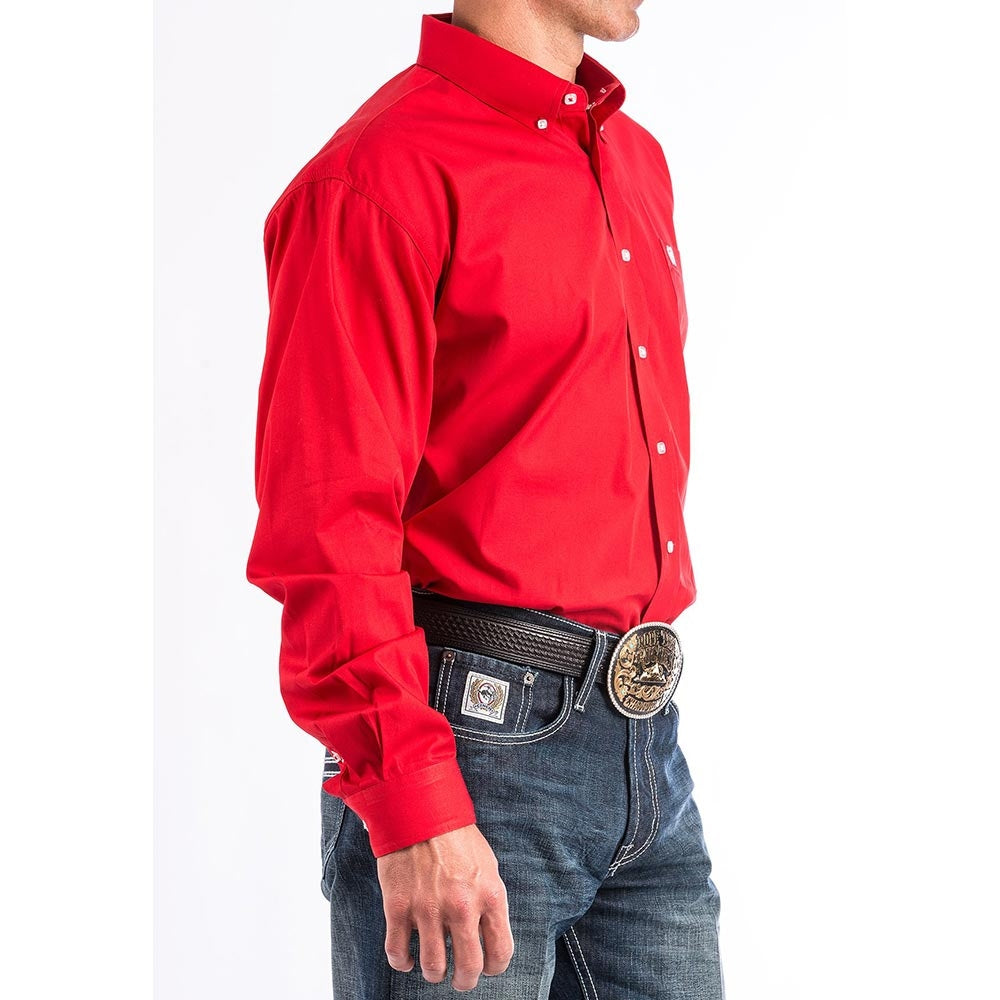 Cinch Mens Long Sleeve Button Down Solid Western Shirt Red - MTW1103313-RED