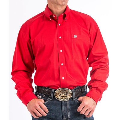 Cinch Mens Long Sleeve Button Down Solid Western Shirt Red - MTW1103313-RED