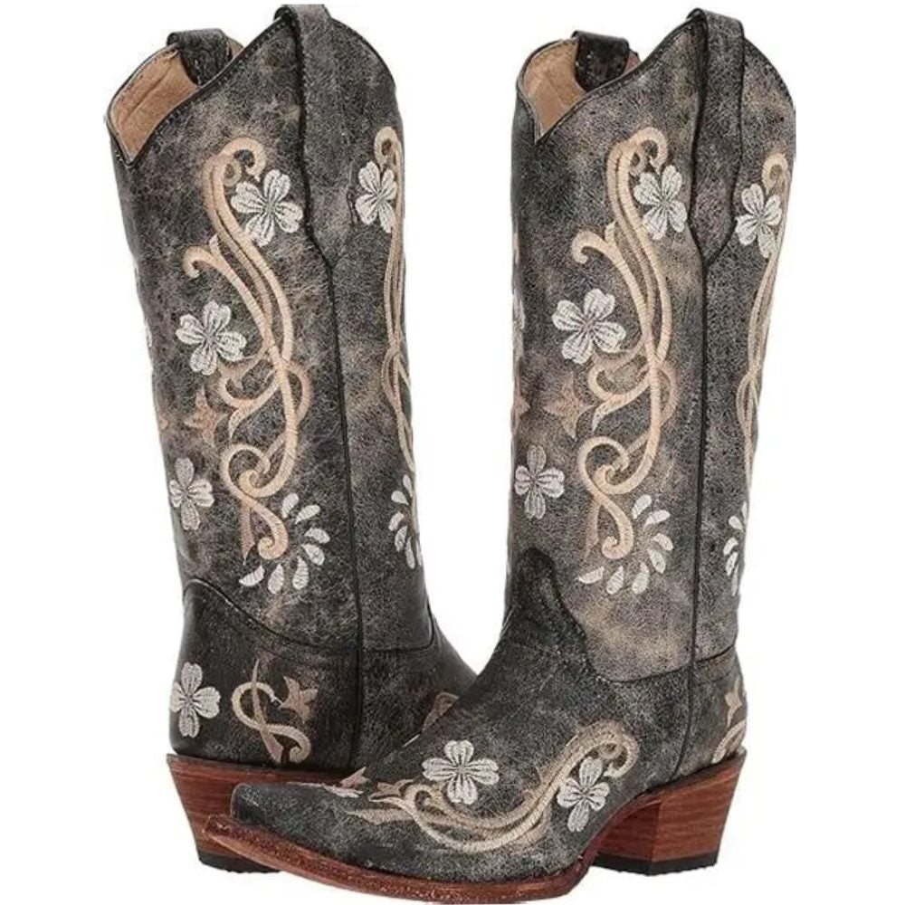 Circle G Corral Womens Floral Cowboy Boots Distressed Black - L5175