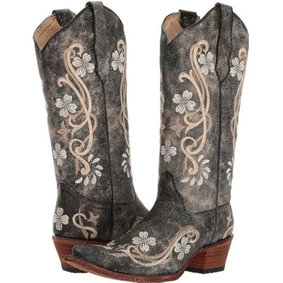 Circle G Corral Womens Floral Cowboy Boots Distressed Black - L5175