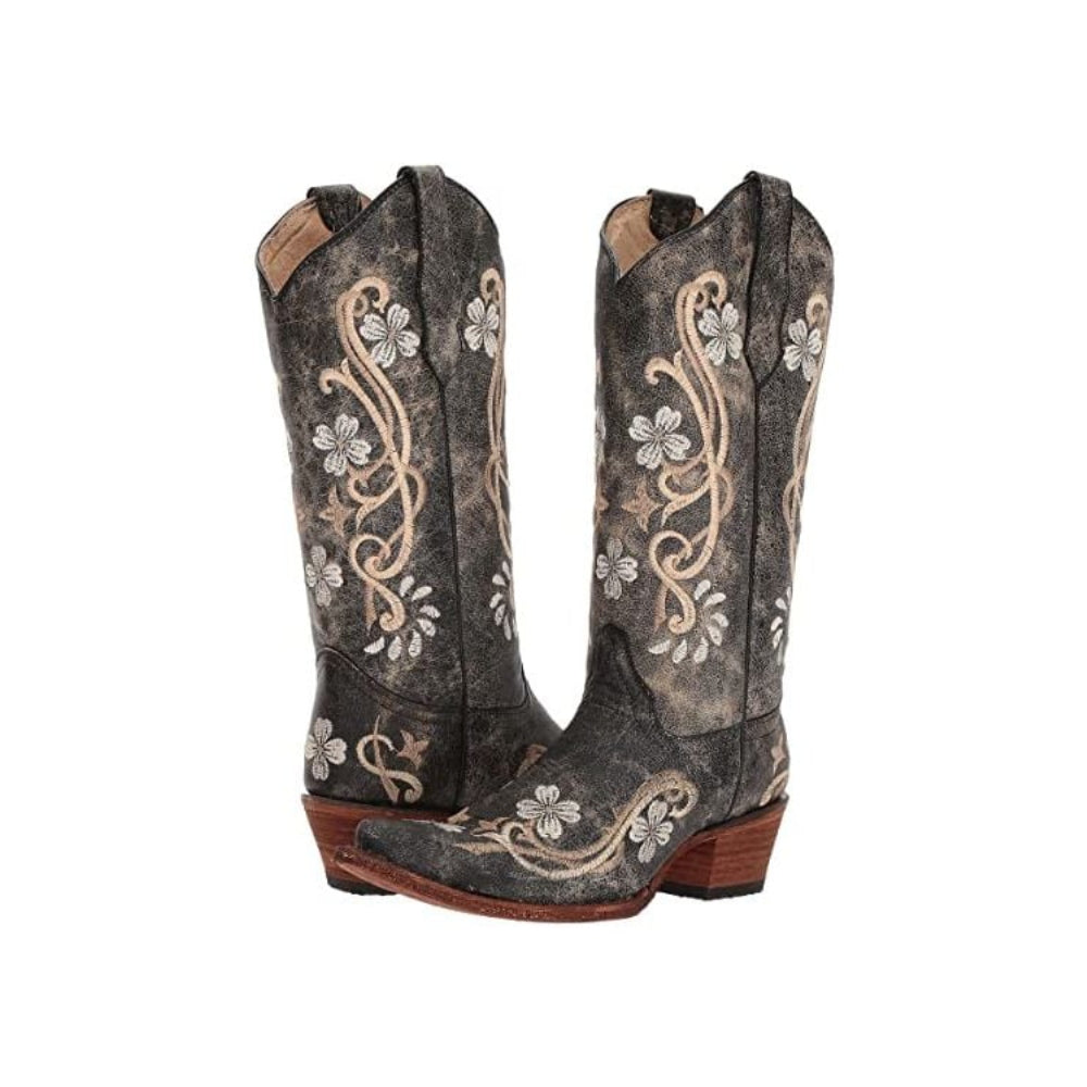 Circle G Corral Womens Floral Cowboy Boots Distressed Black - L5175